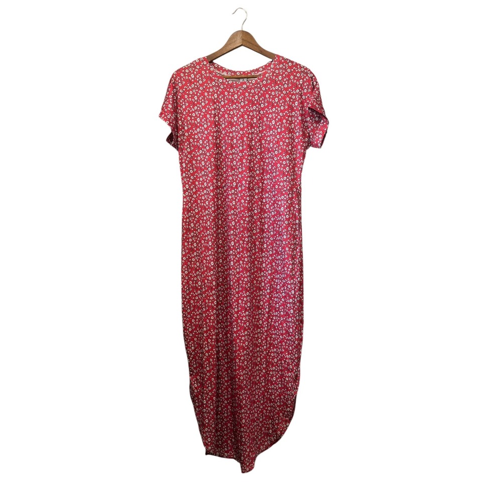 ANRABESS Maxi Dress Women Medium Red NEW Floral Short Sleeve Pocket Slit